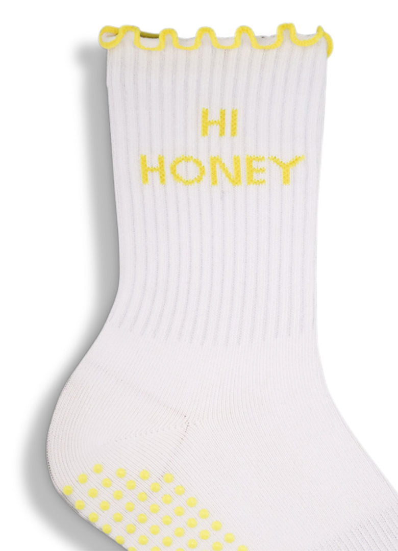 Ruffle Grip Sock - Hi Honey White